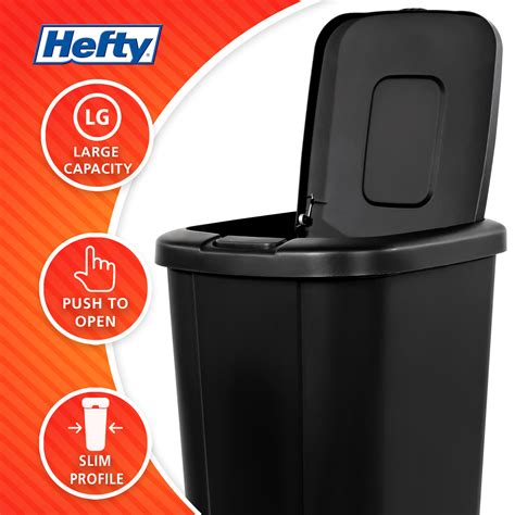 Hefty Kitchen Trash Can 133 Gallon Touch Lid Garbage Bin Black