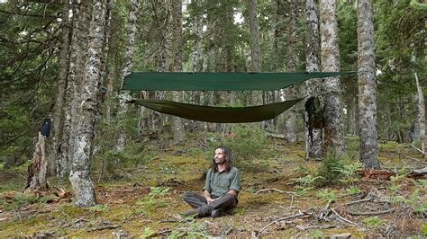 Solo Hammock Overnight Camping In The Woods Tarp Bushcraft Cooking