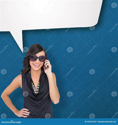 Composite Image Of Happy Brunette Phoning Stock Photo Image Of Camera