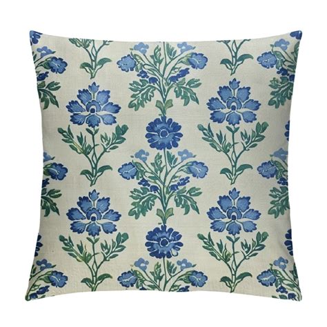 JEUXUS Sage Green Blue Floral Pillow Covers Spring Flower Leaves Print