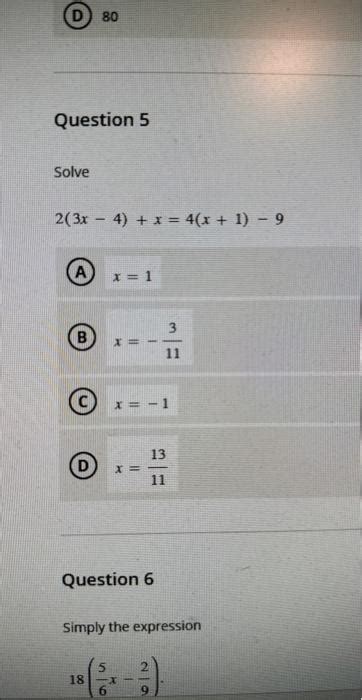 Solved 80 Question 5 Solve 2 3x−4 X 4 X 1 −9 A X 1 B