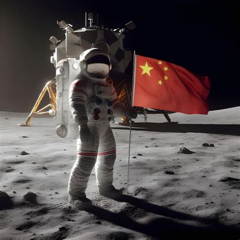 Premium Photo Chinese Astronaut With Flag On The Moon