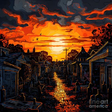 Cemetery Sunset Mixed Media by Cosmic Hare - Fine Art America