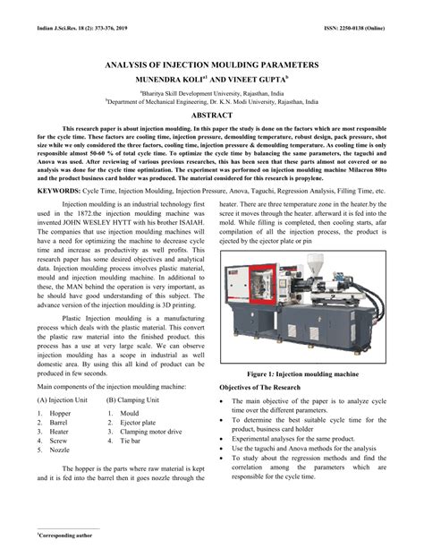 (PDF) Analysis of injection moulding parameters