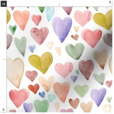 Earth Tone Hearts Valentine Fabric By The Yard Watercolor Etsy