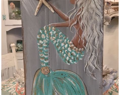 Aqua Mermaid On Old Recycle Wood Fence Etsy