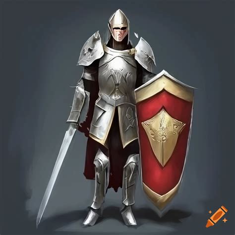 Fantasy paladin in full armor with sword and shield