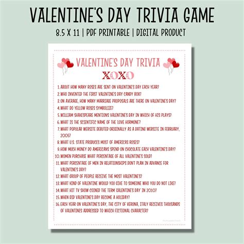 Valentines Day Trivia Game Valentines Printable Games Galentines Game Fun Party Games Valentine