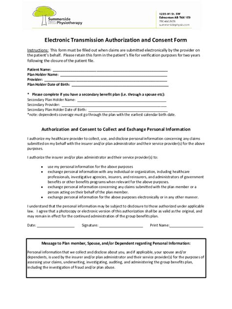 Fillable Online Electronic Transmission Authorization And Consent Formelectronic Transmission