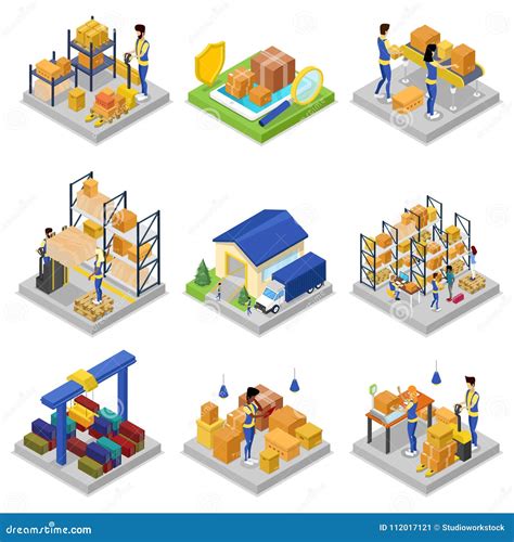 Warehouse Management Isometric 3d Set Stock Vector Illustration Of