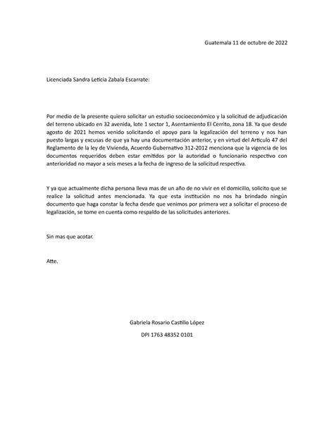 Solicitud Hola Guatemala 11 De Octubre De 2022 Licenciada Sandra