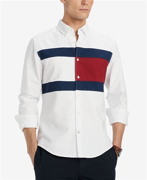 Tommy Hilfiger Mens Pieced New England Colorblocked Custom Fit Shirt