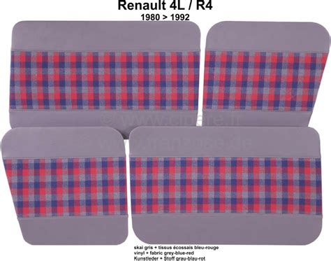 Panneaux De Portes Renault 4l Jeu De 4 Garnitures Skai Gris Et Tissus écossais Bleu Rouge à