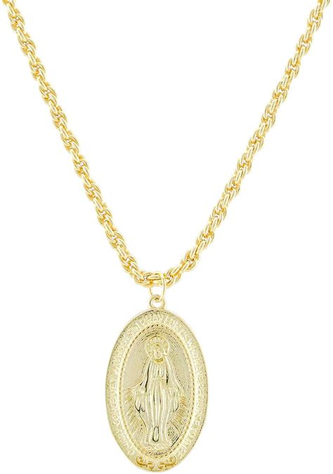 K Gold Virgin Mary Necklace Medallion Necklace Miraculous Medal Coin