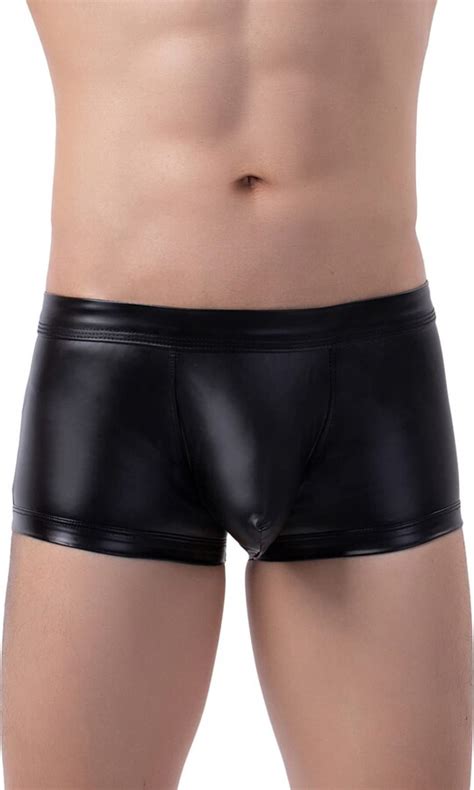 Maeau Sexy Mens Underwear Wet Look Boxer Brief Latex Hot Short Pants Faux Leather G String