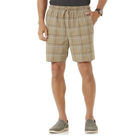 Basic Editions Mens Elastic Waist Shorts Plaid