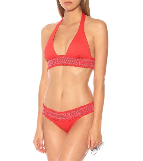 Heidi Klein Sophia Smocked Bikini Bottoms In Red ModeSens