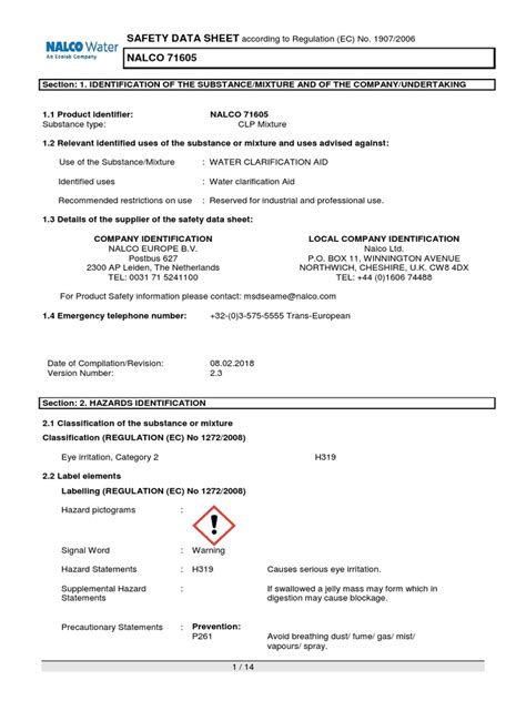 Msds 71605 Pdf Dangerous Goods Toxicity