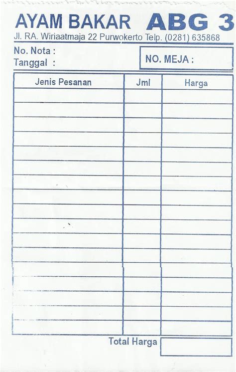 Contoh Nota Makanan Homecare24
