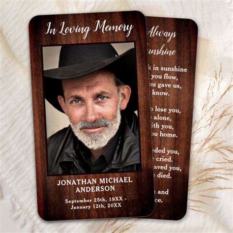 Rustic Country Memorial Photo Funeral Prayer Card Zazzle Artofit