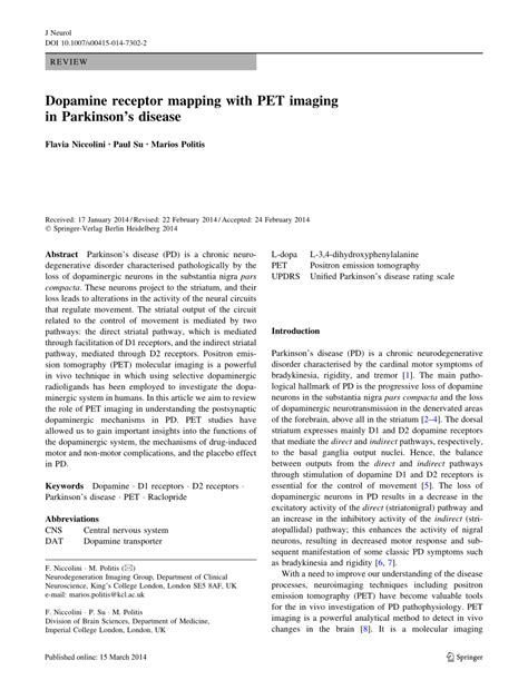 (PDF) Dopamine receptor mapping with PET imaging in Parkinson’s disease