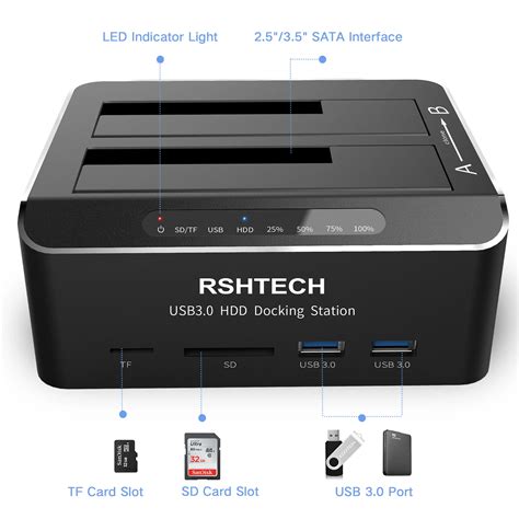 Rshtech Hdd Docking Station Hdd Enclosure Usb 30 With Sdtf Reader For 25 And 35 Sata Ssd