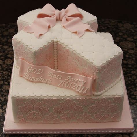 .: Damask Cross Baptism Cake