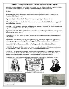 Timeline Activity Federalist Era Presidents Washington to Adams and Rubric