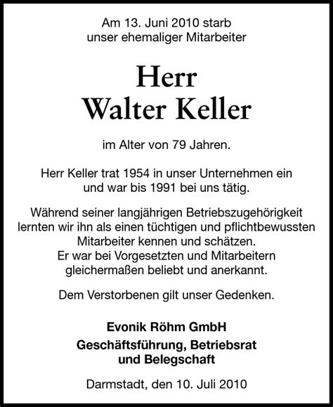 Traueranzeigen Von Walther Keller Vrm Trauer De