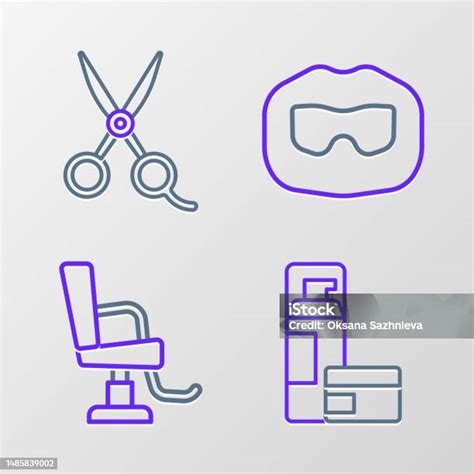 세트 라인 면도 젤 폼 이발소 의자 콧수염과 수염 및 가위 미용사 아이콘 벡터 가위에 대한 스톡 벡터 아트 및 기타 이미지