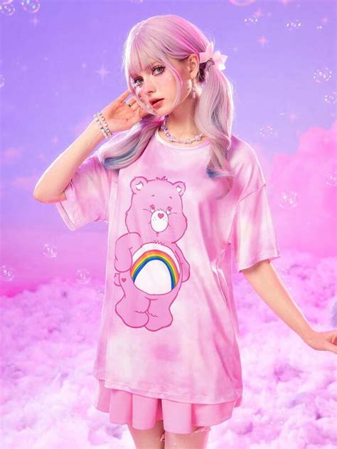 Romwe X Care Bears Camiseta De Hombros Ca Dos De Tie Dye Con Estampado