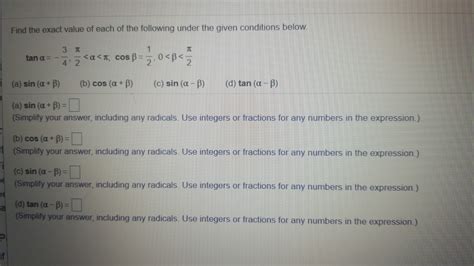 Solved Find The Exact Value Of Each Of The Following Under Chegg