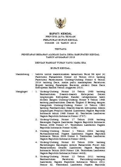 PROVINSI JAWA TENGAH PERATURAN BUPATI KENDAL NOMOR 25 TAHUN 2015