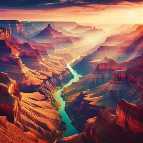 Vista Hiper Realista Da Vibrante Paisagem Dourada Do Grand Canyon