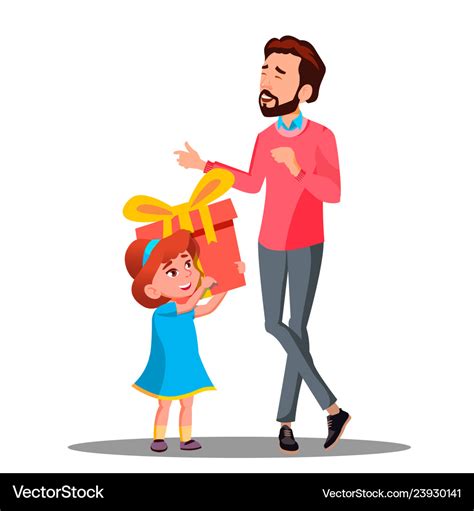 Little Daughter Gives T To Dad Isolated Vector Image