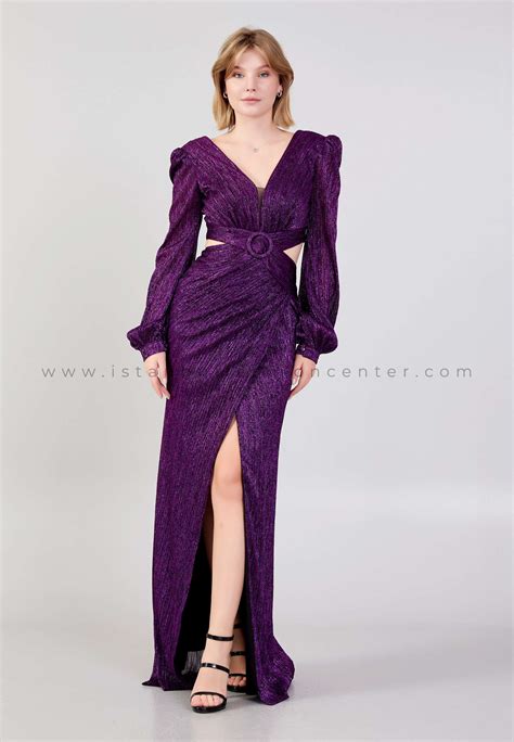 Al Nce Long Sleeve Maxi Lycra Column Regular Purple Evening Dress