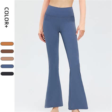 2023 New Wholesell Women Nude Lulu Yoga Flare Pants High Waist Loose
