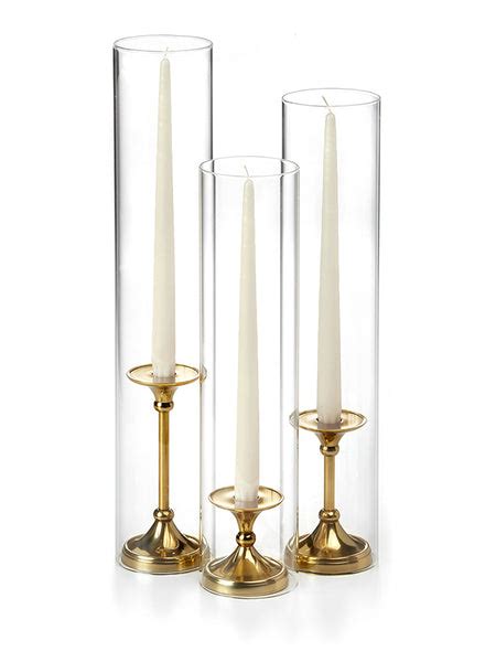 12 Taper Candles 12 Glass Chimneys And 12 Gold Timeless Taper Holders Yummicandles