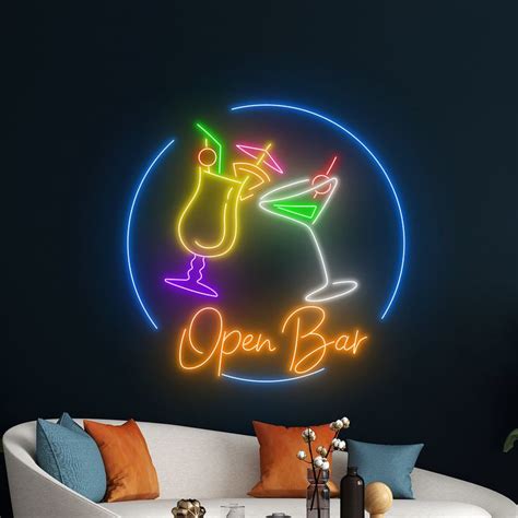 Open Bar Neon Sign Bar Logo LED Light Cocktail Juice Fruit Neon Light