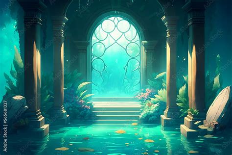 Underwater Temple Gate Background Concept Art Illustration Of A