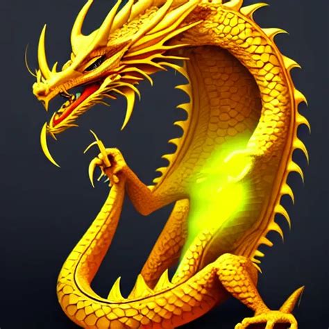 A Yellow Dragon Protecting The Sun Modernism Fantasy Stable