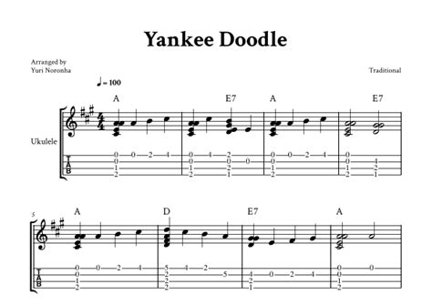 Yankee Doodle Fingerstyle Ukulele With Tab And Chords Sheet Music Traditional Ukulele