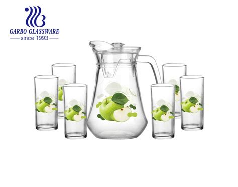 Wholesale Factory Customized Green Apple Design 1300ml Big Capacity Glass Jug Set Factory