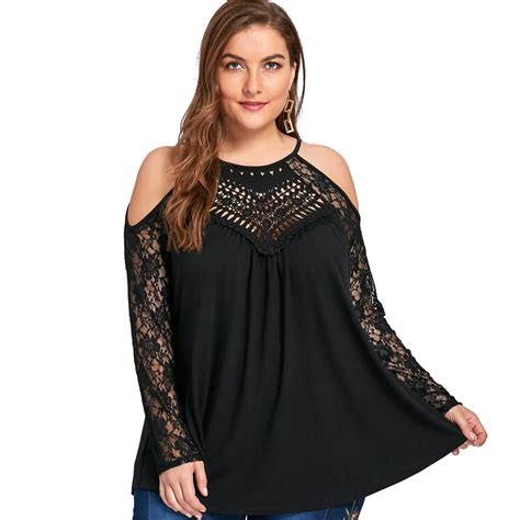 Wipalo Plus Size Women Blouses 5XL Cold Shoulder Lace Up Tops Women