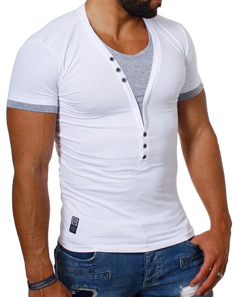 Carisma In Double T Shirt Kontrast Kn Pfe Tiefer V Ausschnitt Slimfit