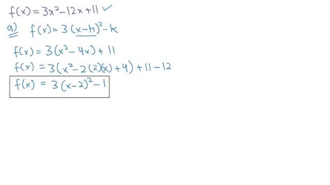 Solved The Quadratic Function F Is Defined By Fr 3x2 12x 11 Write F In The Form Fx 3r