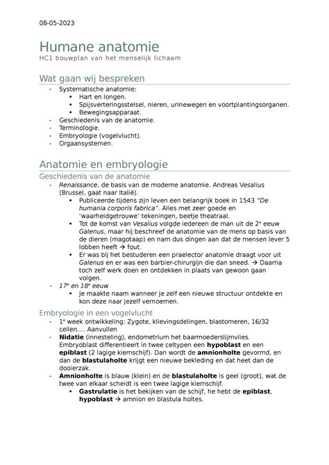 Humane Anatomie Hoorcollege Bouwplan Humane Anatomie Hc