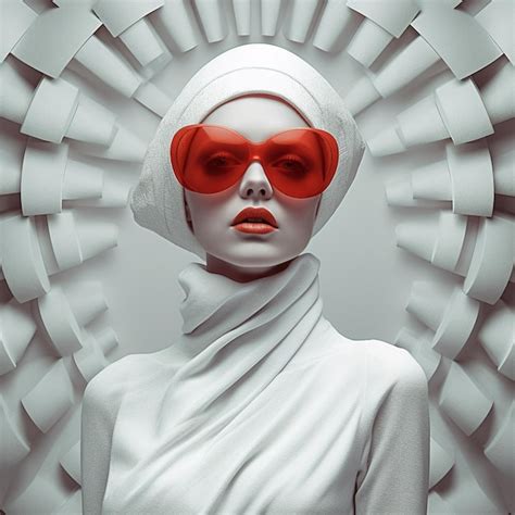 Premium Ai Image A Woman Wearing A White Dress And Red Sunglasses Is