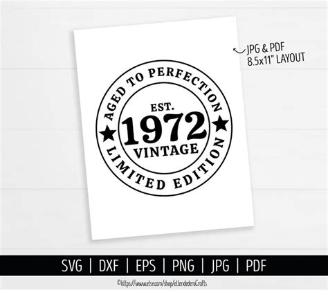 1972 Limited Edition Svg 50th Birthday Shirt For Cutting Etsy