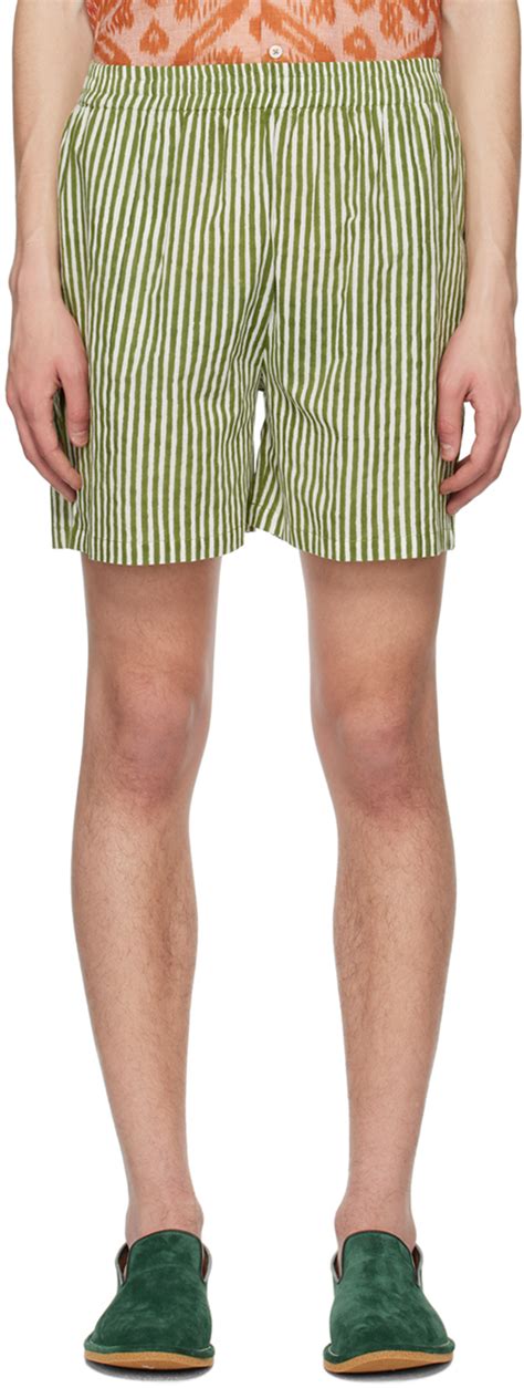 Harago Green Striped Shorts Ssense Uk